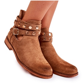 WS1 Women's boots with jets on a flat heel brown larino
