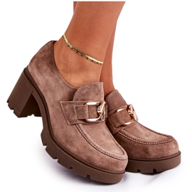 PL5 Dark beige Harmell elegant shoes on a pillar with a golden ornament brown