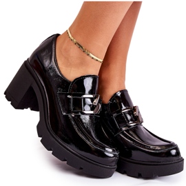 Elegant shoes on a pillar with a silver ornament Black Harmell Elegant shoes on a pillar with a silver ornament Black Harmell