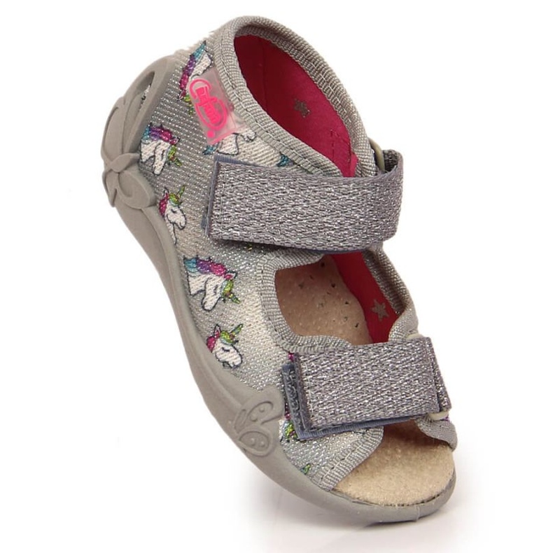 Velcro slippers with unicorn Befado Jr BEF13B gray