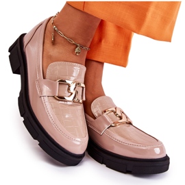 FL1 Fashionable Leather Loafers Beige Loveliness