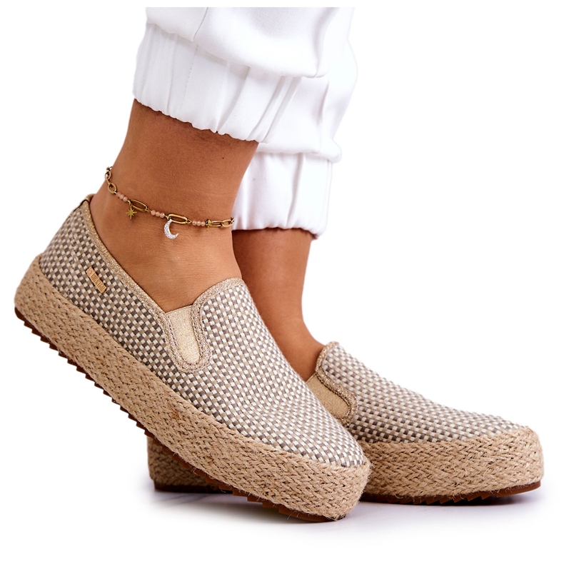 Women's Braided Sneakers Slip On Big Star JJ274394 Beige golden