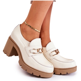 Leather shoes on a pillar with a golden decoration light beige Mikeyla