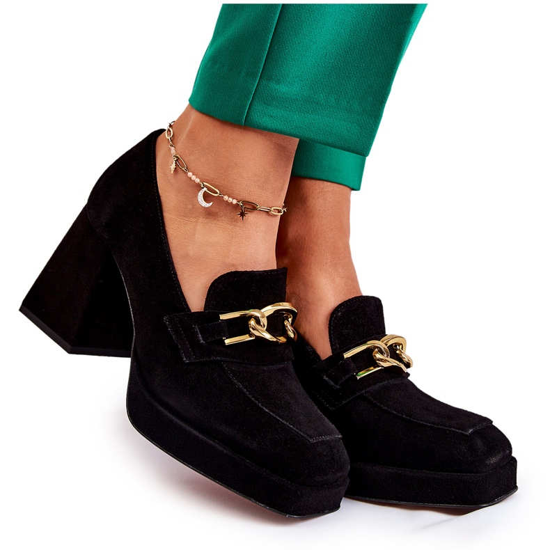 Suede Pumps With A Decorative Chain Laura Messi 2444 Black Suede Pumps With A Decorative Chain Laura Messi 2444 Black