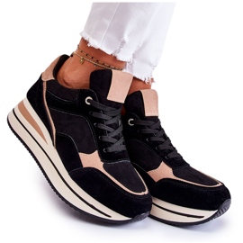 PS1 Women's Suede Sports Shoes Black and Beige Elisse