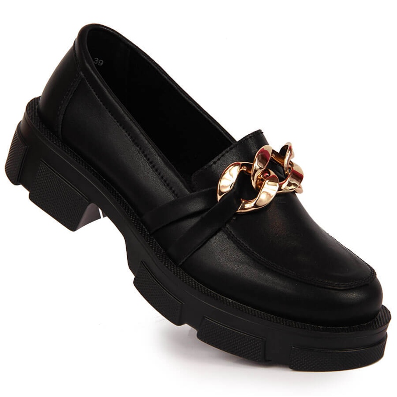 Black Leather women's shoes with a chain Filippo