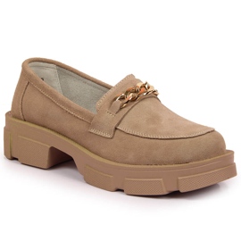 Leather women's shoes with a chain beige Filippo