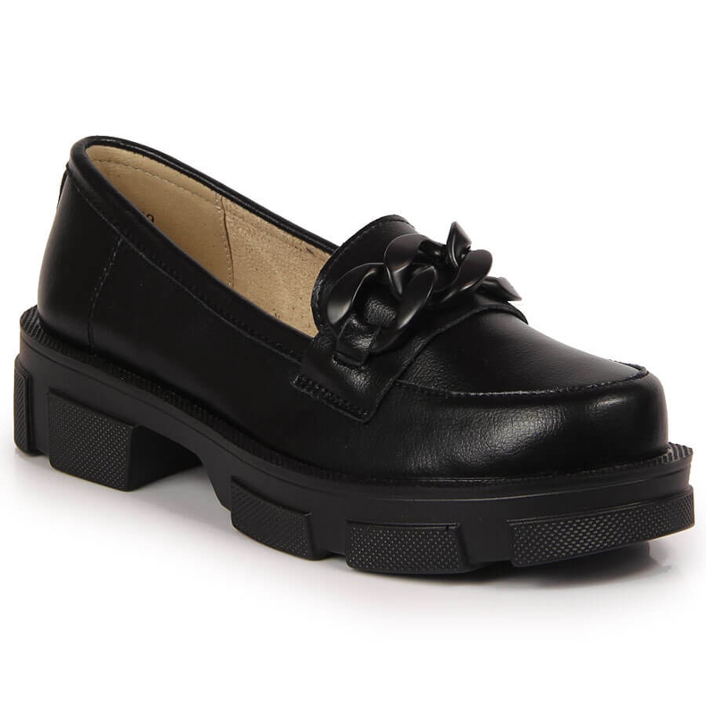 Black Leather women's shoes with a chain Filippo