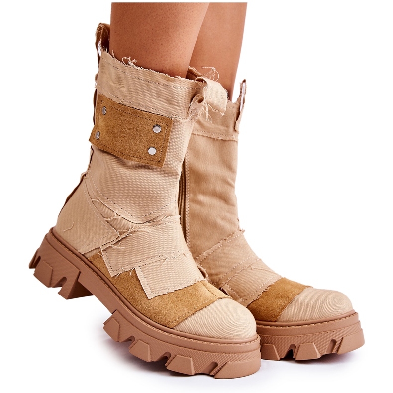 PS1 High Workers Booties On A Dark Beige Nerisa Zipper