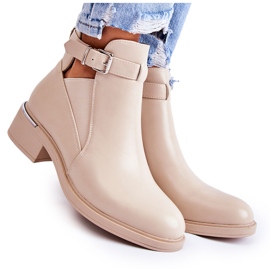 PG1 Women's Eco-leather Boots On A Flat Heel Beige Marla