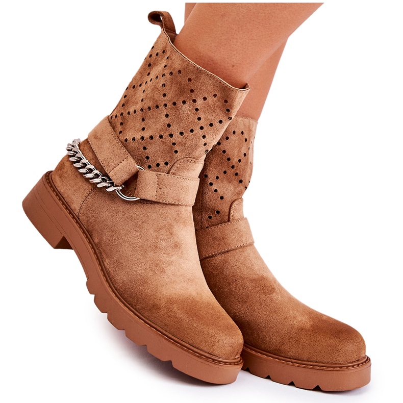 WS1 Openwork Booties With A Zipper With A Brown Chantelle Chain
