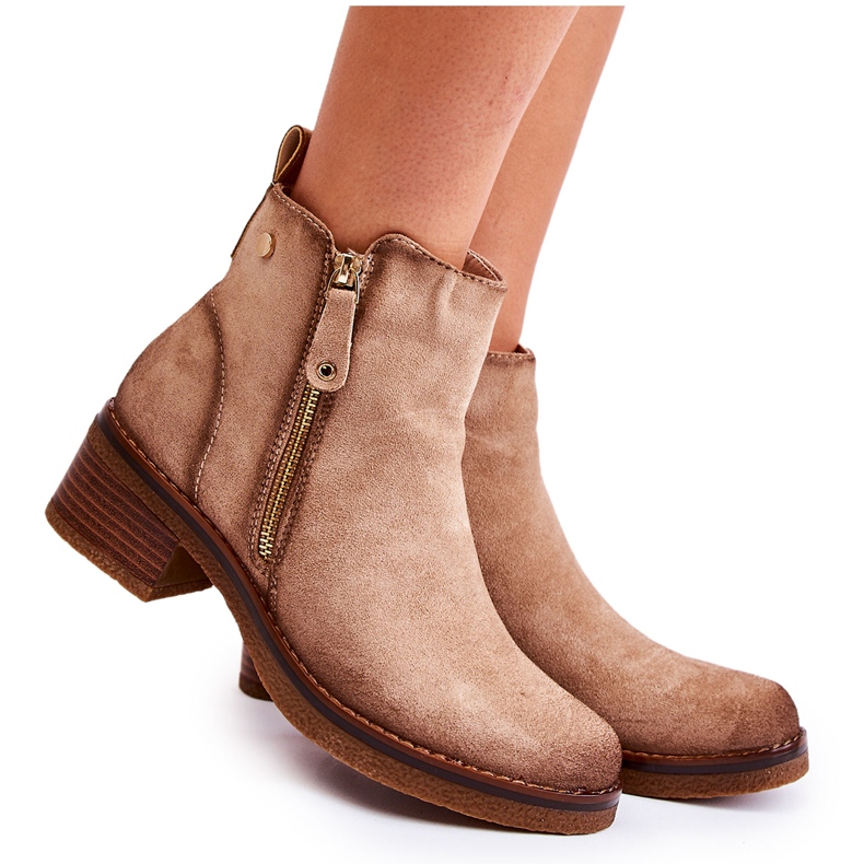 Suede boots on a low post Beige Laurisa