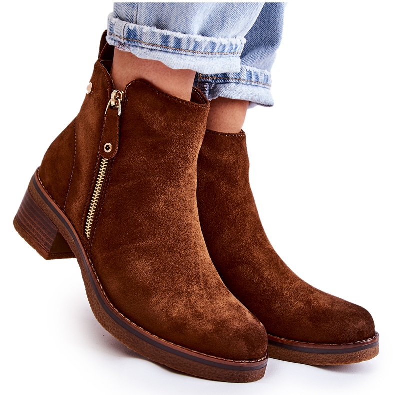 PS1 Brown Laurisa suede boots on a low heel