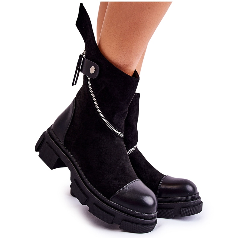 Seastar Fashionable Women's Suede Boots With Zipper Black Kandell