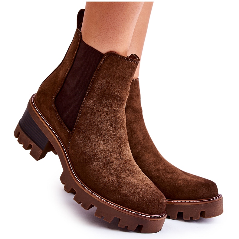 PS1 Warm women's boots with a zipper in brown Lenaris khaki