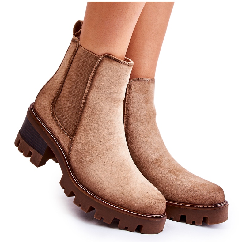 PS1 Warm women's boots with zipper Beige Lenaris brown