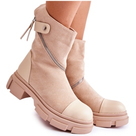 PS1 Fashionable Women's Suede Ankle Boots Beige Kandell