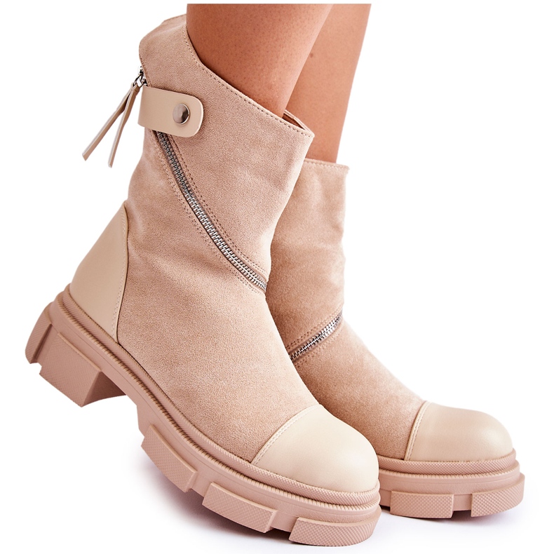 PS1 Fashionable Women's Suede Ankle Boots Beige Kandell