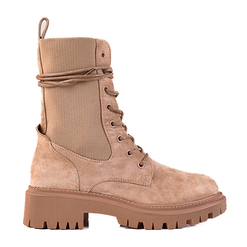 SHELOVET Beige suede lace-up workers brown