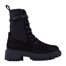 SHELOVET Black suede lace-up workers