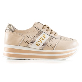 SHELOVET Beige leather sneakers on the Goodin platform golden SHELOVET Beige leather sneakers on the Goodin platform golden