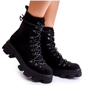 Warm Suede Boots Workers Tied Black Pierro