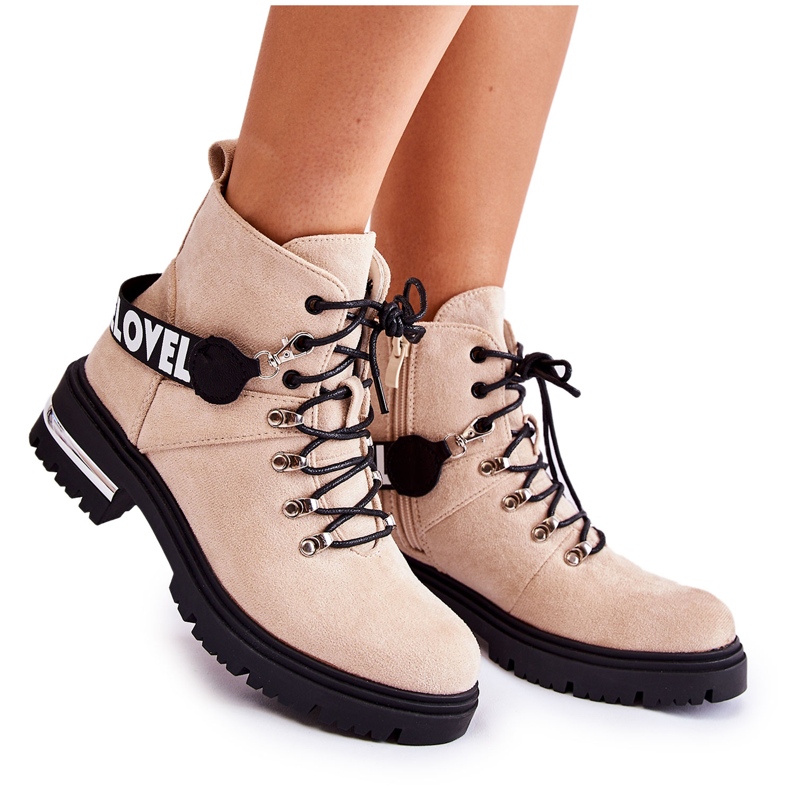 PS1 Suede Warm Boots With A Belt Beige Aurelio