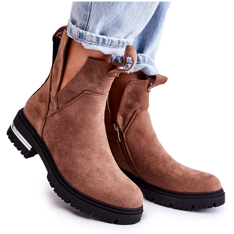 PS1 Brown Elvera Suede Booties With Cutouts