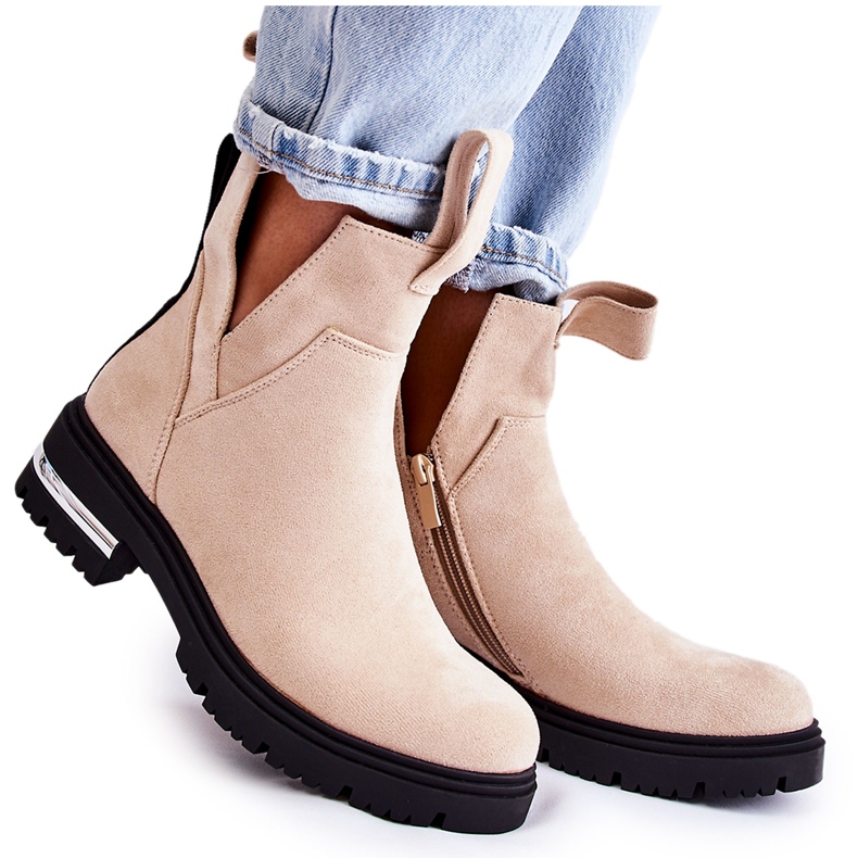 PS1 Beige Elvera Suede Booties With Cutouts