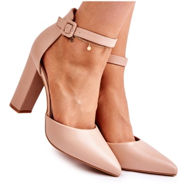 WS1 Leather Pumps On A High Post Beige Salira
