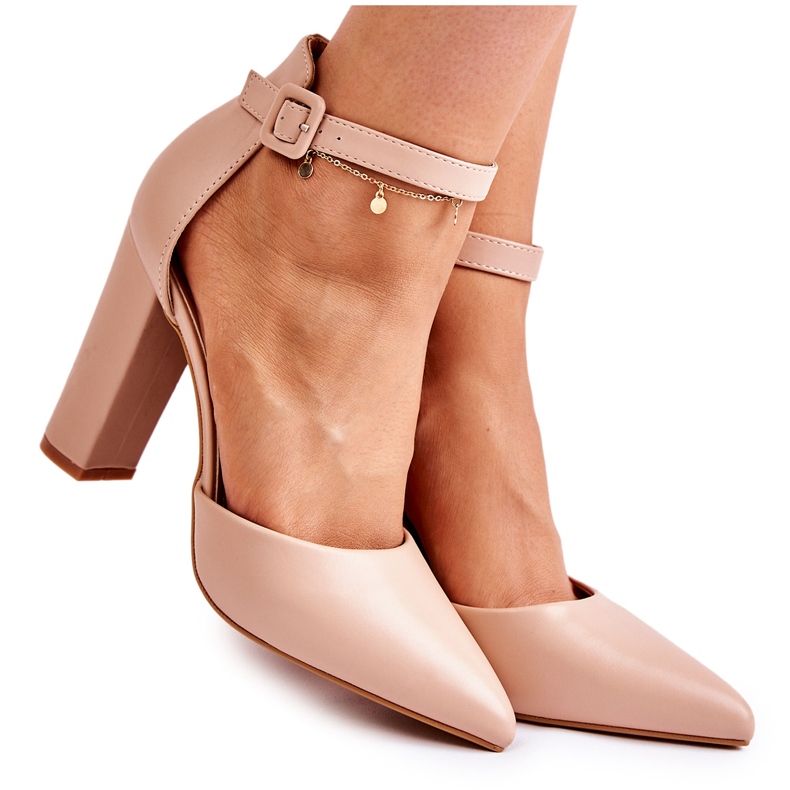WS1 Leather Pumps On A High Post Beige Salira