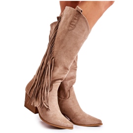 WJ2 Women's Suede Boots With Fringes Beige Simplo brown