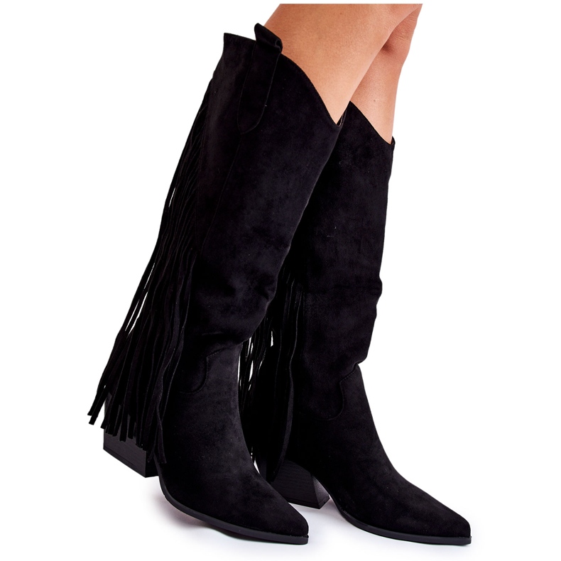 WJ2 Women's Suede Boots With Fringes Black Simplo