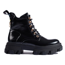 Ladies' patent ankle boots with a thick sole black