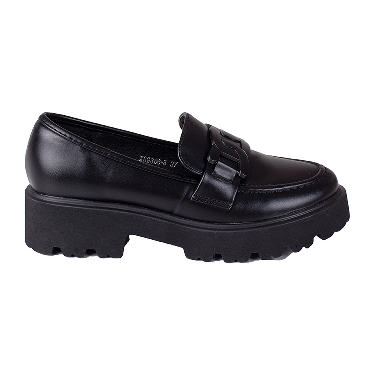 Women's black moccasins on the Shelovet platform made of ecological leather