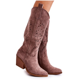 WJ2 Suede Cowboy Boots With Openwork Pattern Brown Naya
