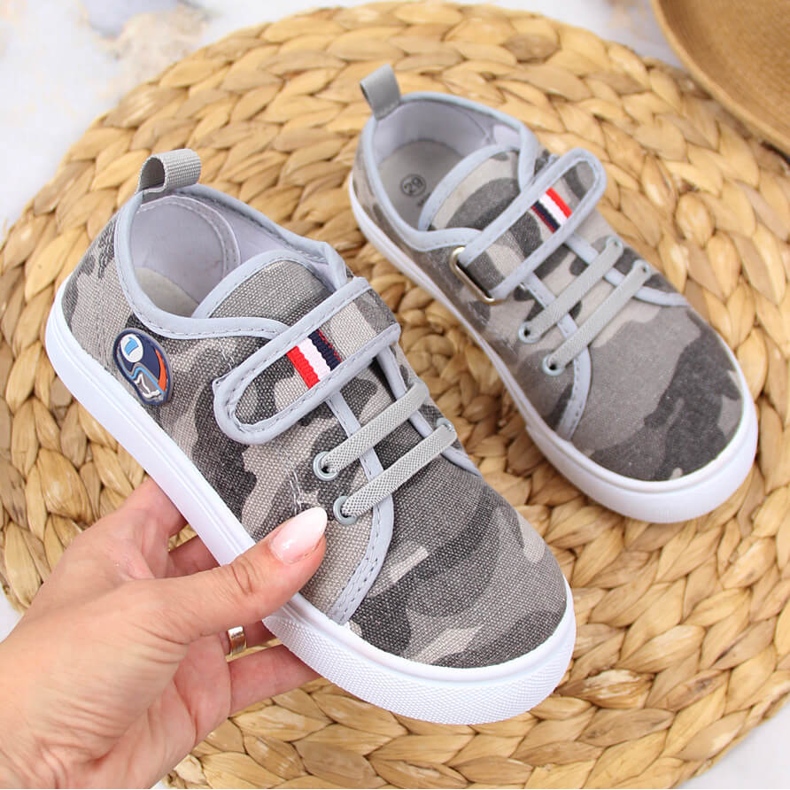Atletico gray camo velcro children's sneakers grey