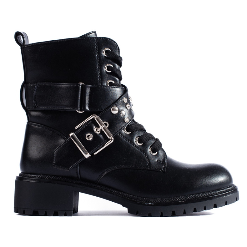 Shelovet women's work boots with a decorative belt black