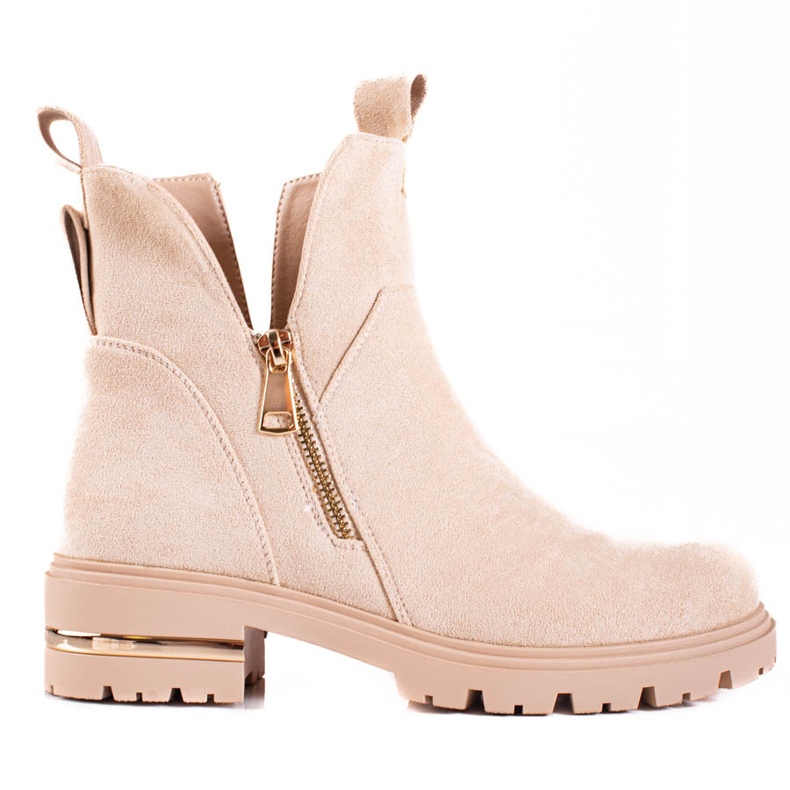 Shelovet women's low boots with a golden zipper, beige