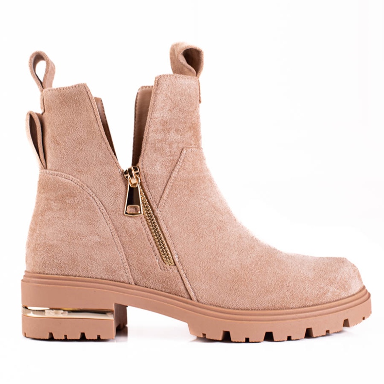 Shelovet women's low boots with a golden zipper, light brown Shelovet women's low boots with a golden zipper, light brown
