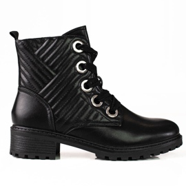 Black Shelovet women's lace-up boots with quilting Black Shelovet women's lace-up boots with quilting