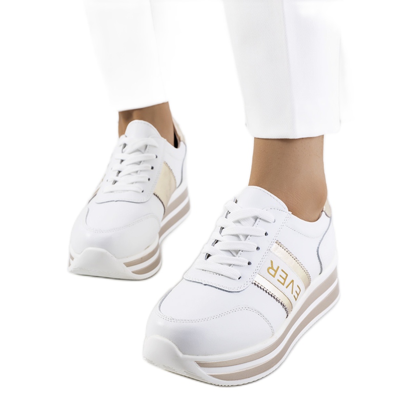 Teresin white and gold leather sneakers golden Teresin white and gold leather sneakers golden