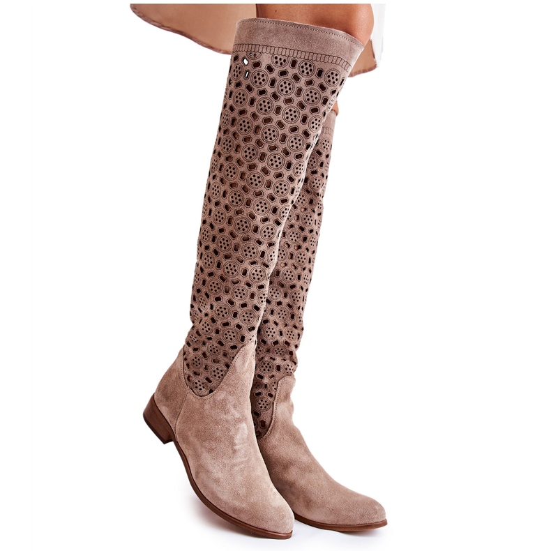 PA2 Suede Boots With Openwork Pattern Dark Beige Pointe