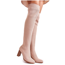Striped Classic Boots On Heel Beige Laossi