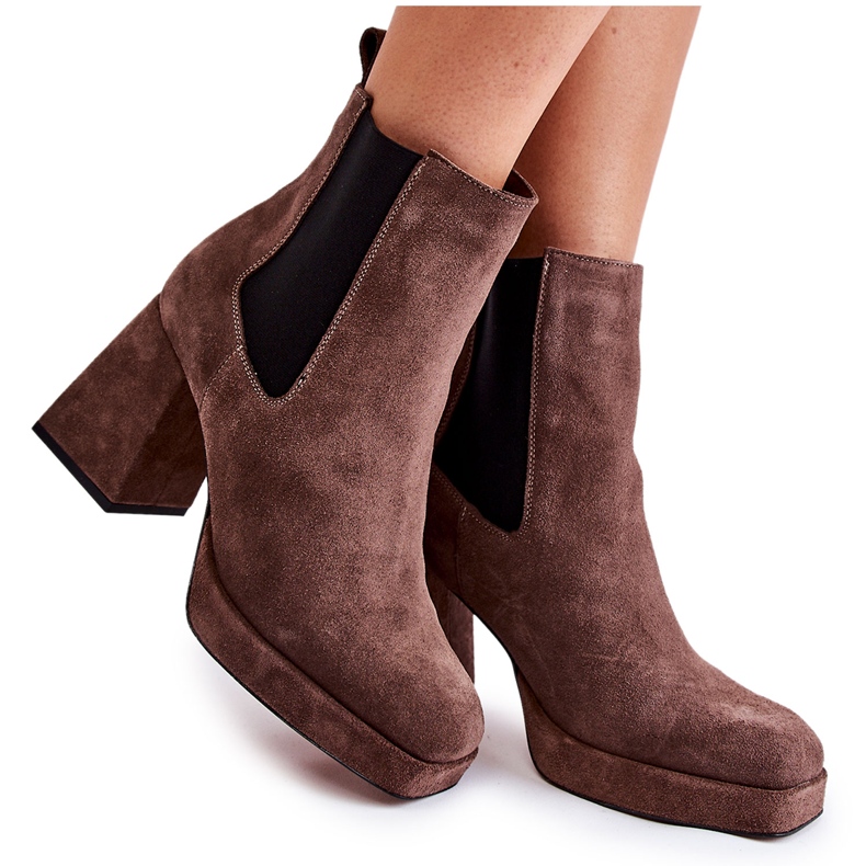 Suede Boots On Massive Heel Laura Messi 2519 Brown
