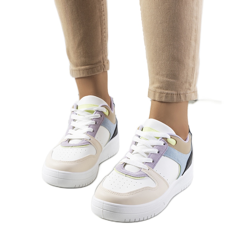 Women's white and purple sneakers Lins beige violet
