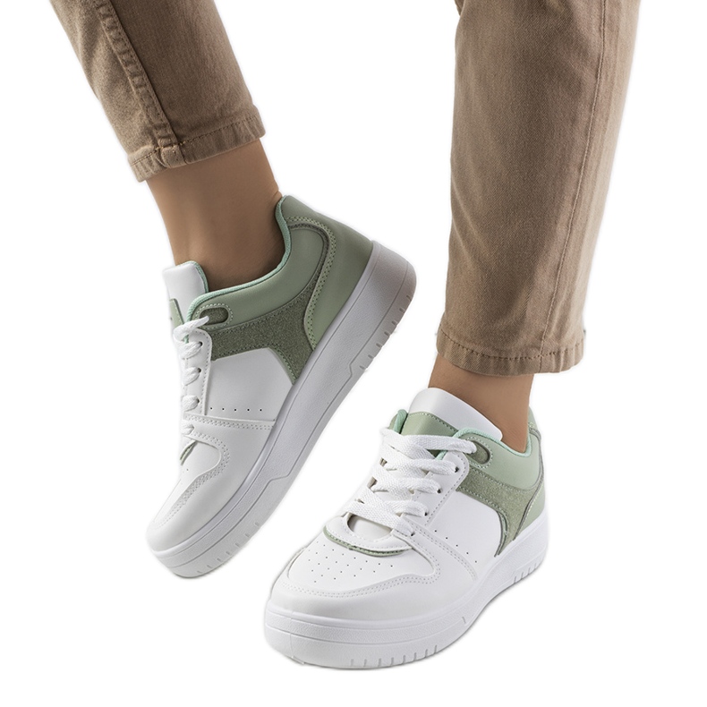 Green women's sneakers Lins white