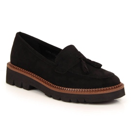 Women's black suede loafers with fringes Vinceza