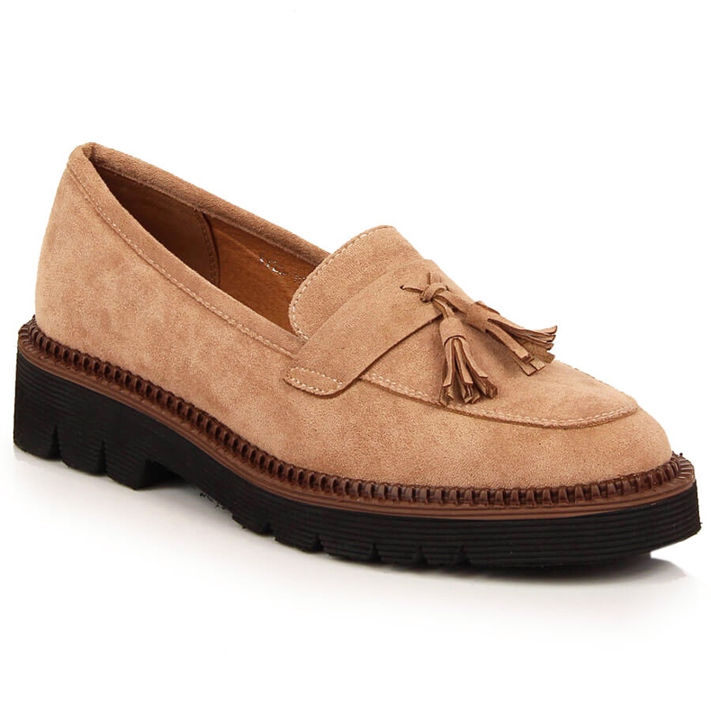 Women's suede loafers with beige Vinceza fringes