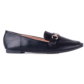 Classic women's Shelovet black moccasins with an ornament